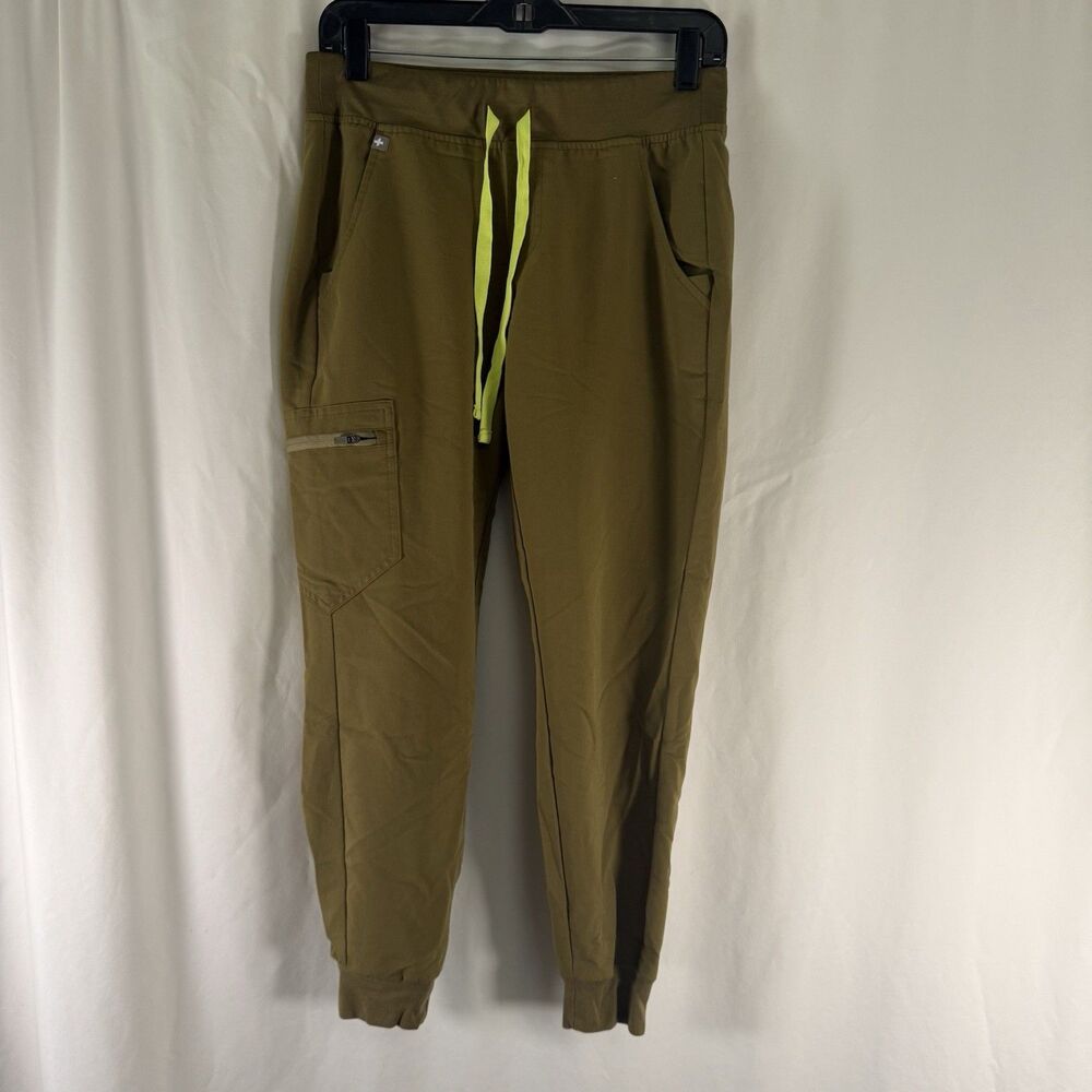 Figs Scrub Pants Women's SMall Green Pull On Drawstring Zip Cargo Pocket